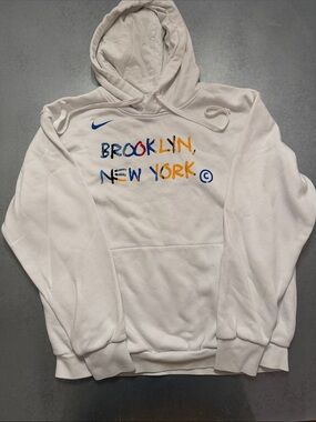 Nike White Hoodie with Multicolor 'Brooklyn, New York' Logo
